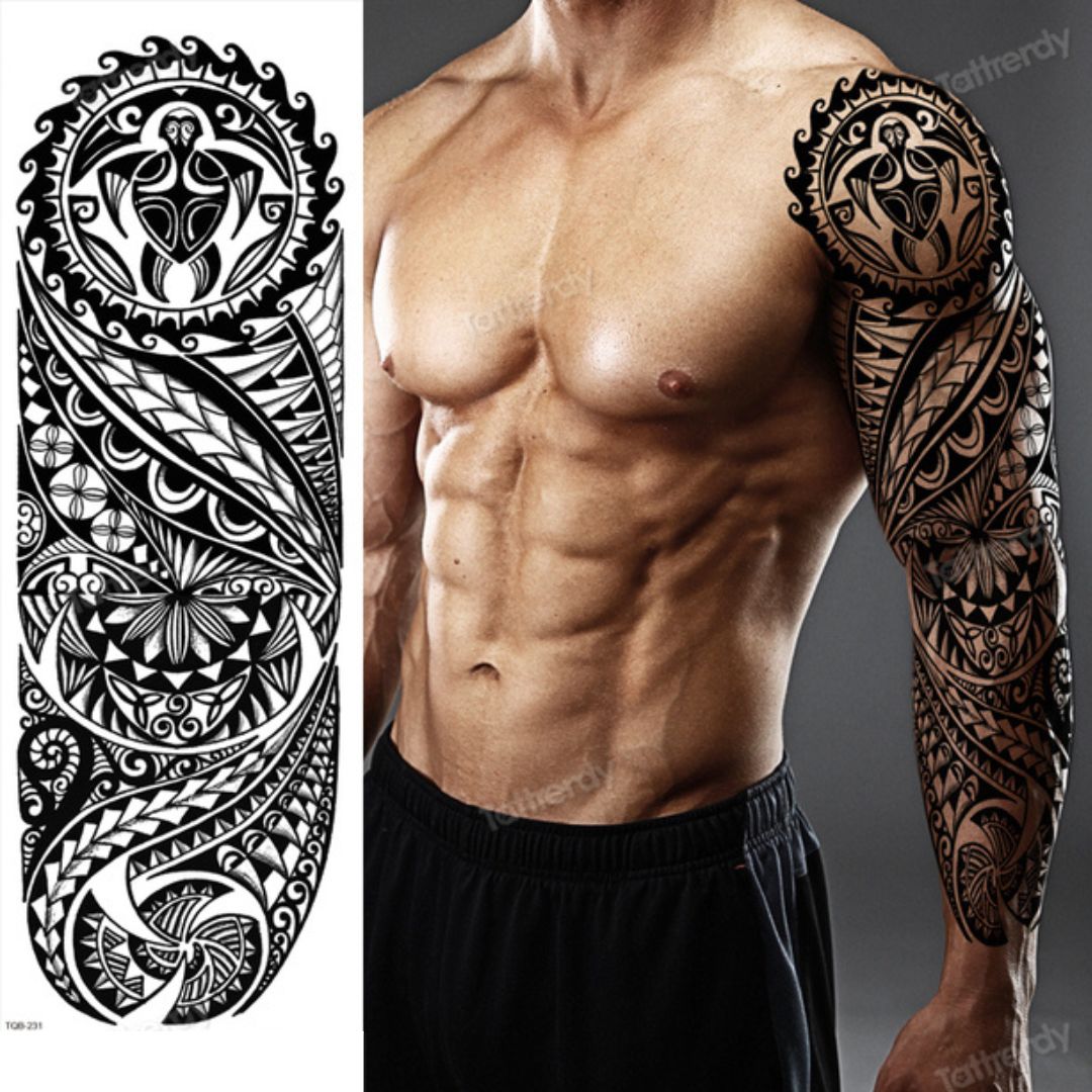 2 Sheets Full Arm Maori Totem Sleeve Black Cool 170mm * 480mm Waterproof Temporary Tattoo