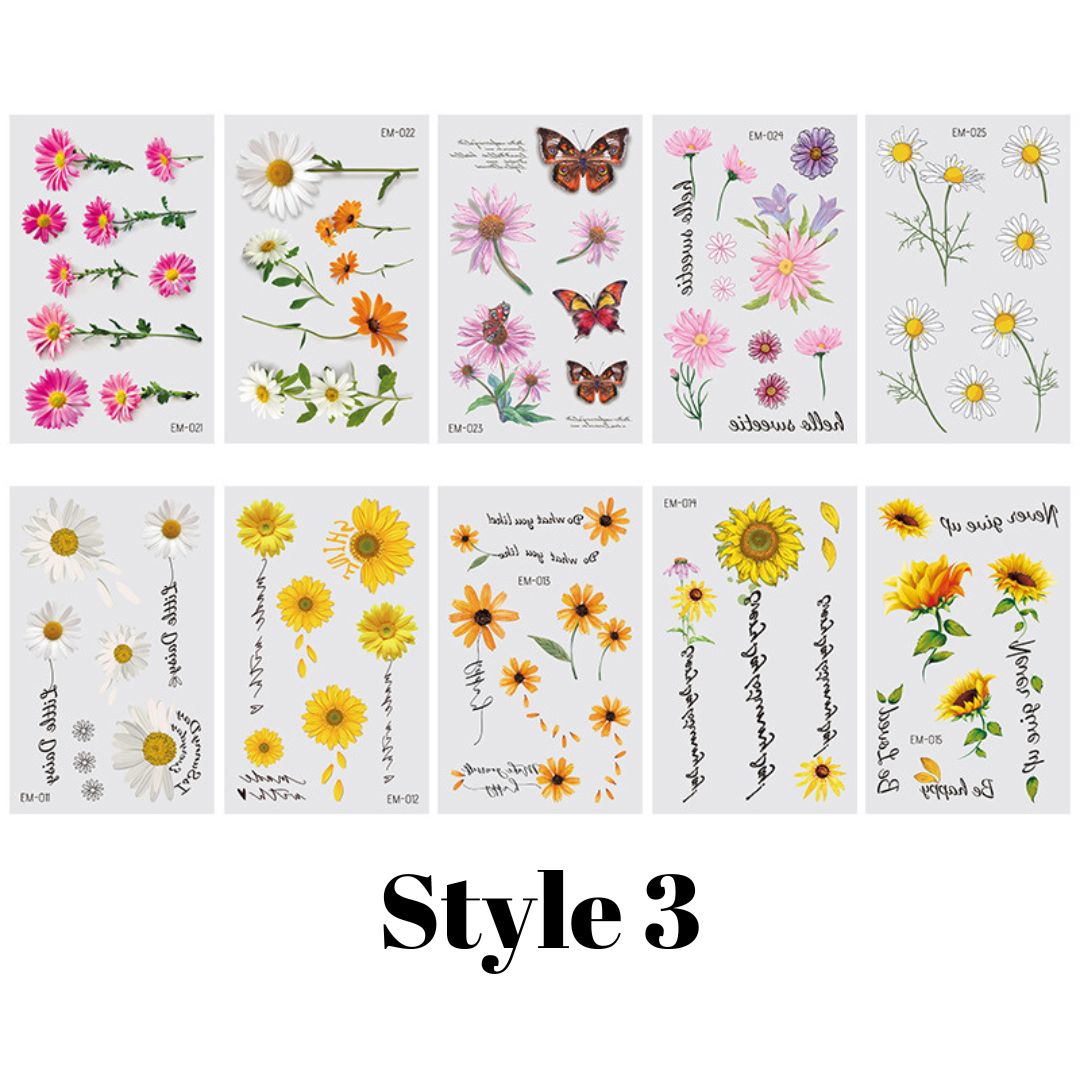 10 Sheets Small Daisy Flower Temporary Tattoo Stickers