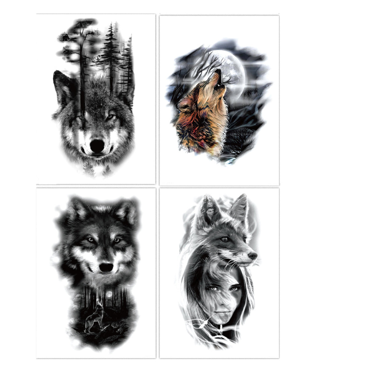 4 Sheets Wolf Half Arm Temporary Tattoo Stickers