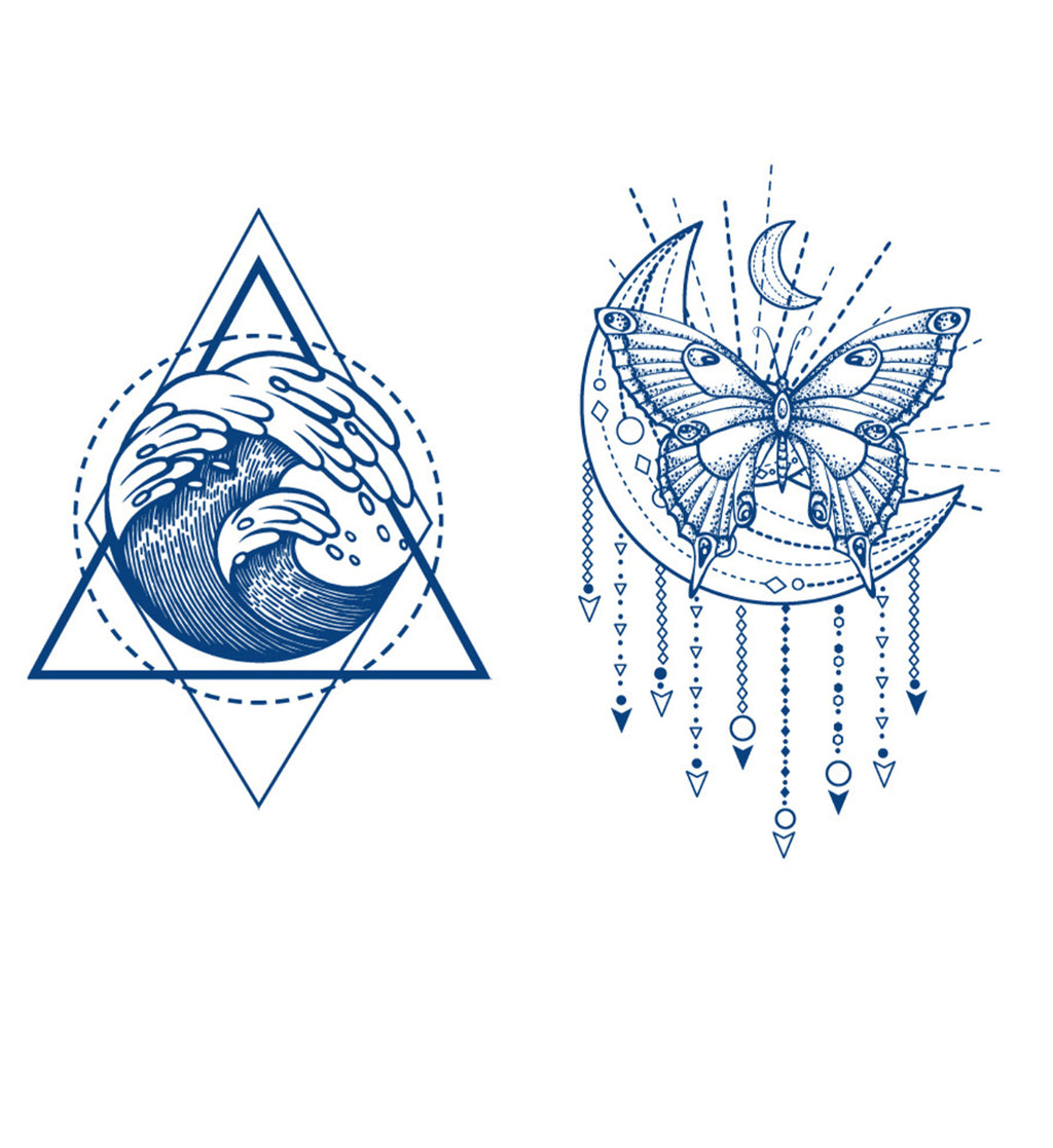 2 Sheets Semi-Permanent Art Butterfly Moon Tattoo Stickers