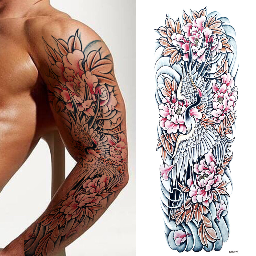 2 Sheets Flower Dragon Wave Japanese Style Full Arm Sleeves