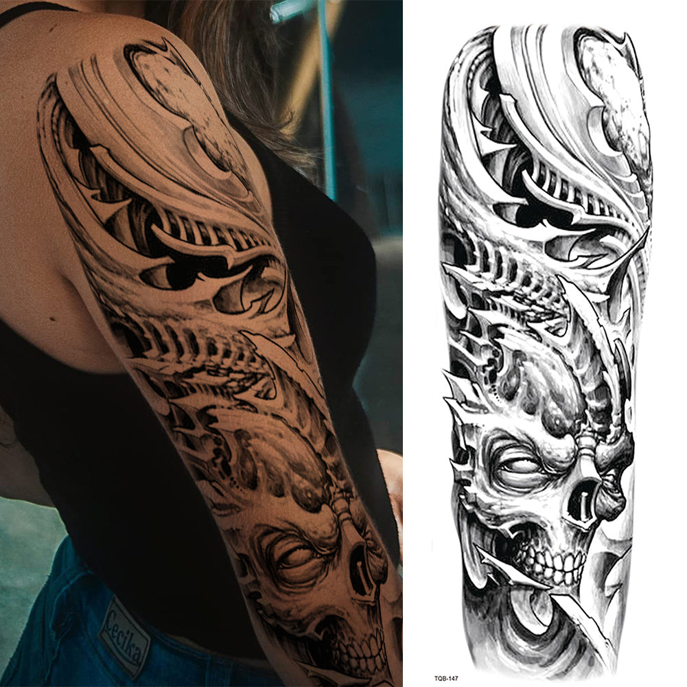 2 Sheets Bone Metal Totem Tribe Full Arm Sleeves