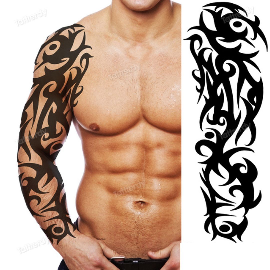 2 Sheets Full Arm Sleeve Maori Temporary Tattoos Realistic Thorns Totem Waterproof Tattoo Stickers Arm Body
